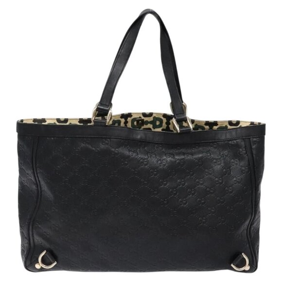 GUCCI GG Canvas Guccissima Tote Bag Leather Black Gold - Picture 3 of 15